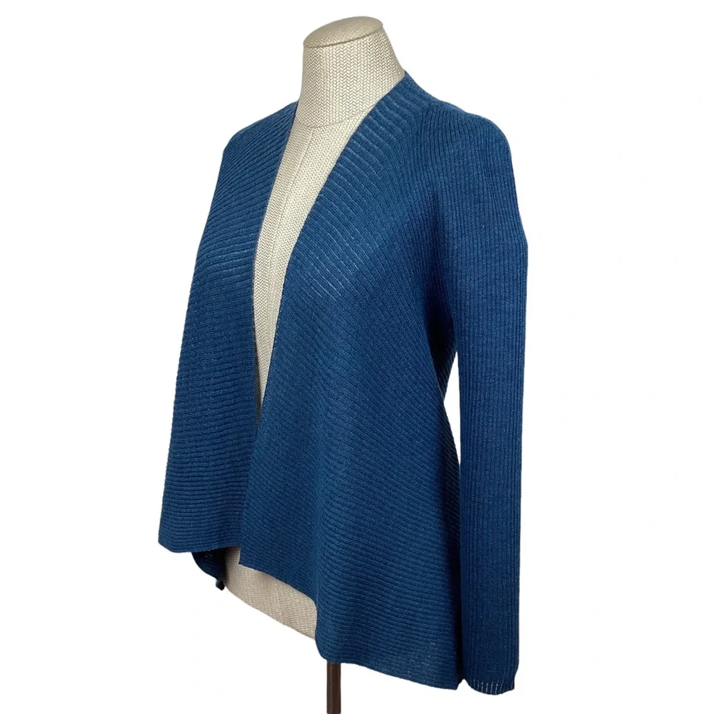 Eileen Fisher Wool Open Cardigan Blue - Picture 3 of 10